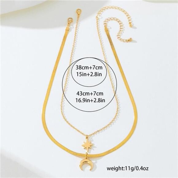 2 Piece 18K Gold-Plated Moon & Star Necklace - Picture 5 of 5